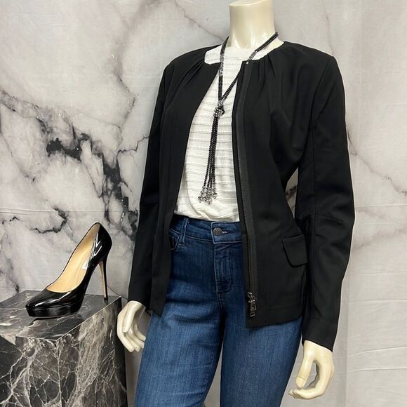 Ellen Tracy, black long sleeve blazer jacket with front zip - Picture 1 of 7